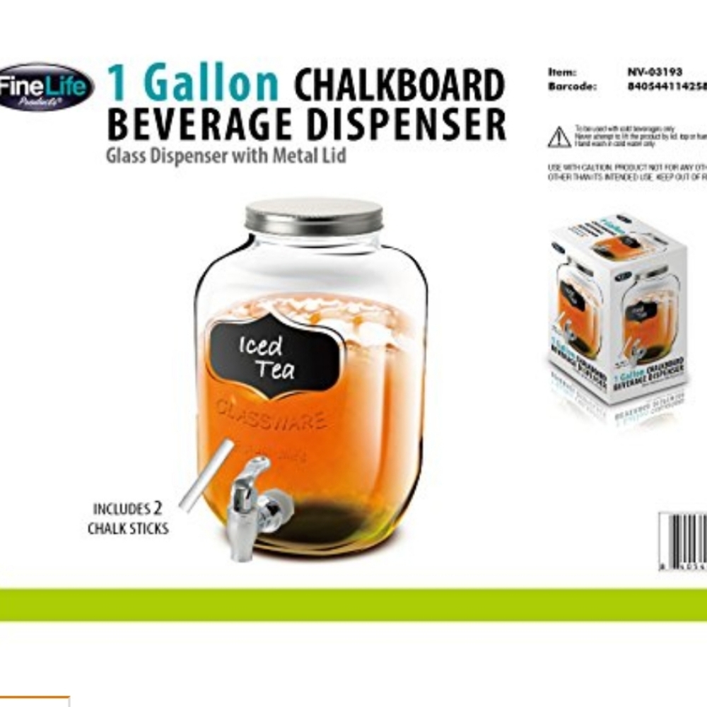 1 Gallon ChalkBoard Glass Beverage dispenser